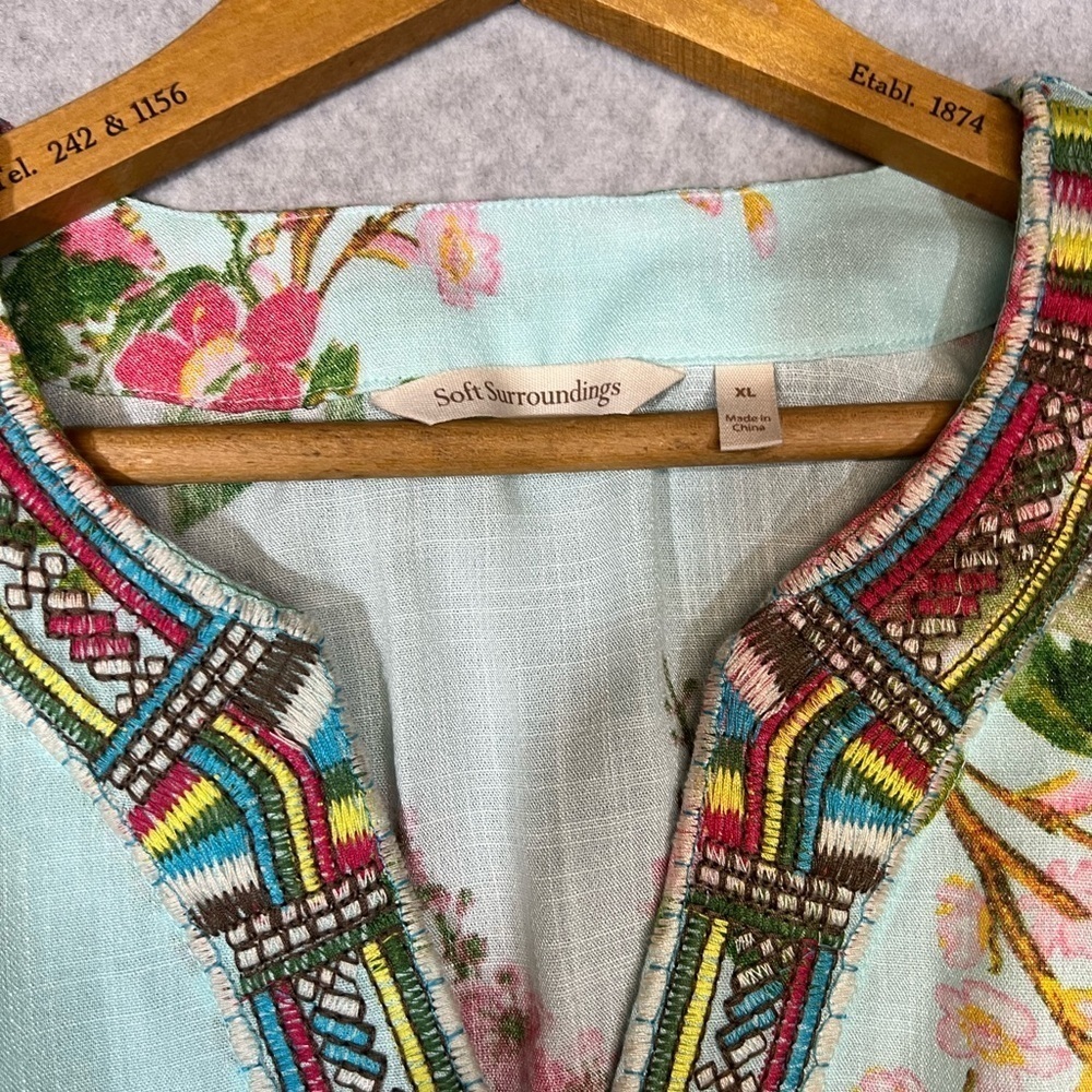 Soft Surroundings Floral Embroidered Tunic - Light Blue and Pink - Picture 4 of 5